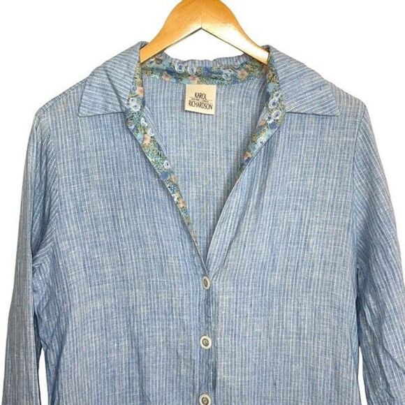 Karol Richardson Womens Linen Long Sleeve Buttoned Shirt Dress Blue Small/Medium - Picture 2 of 10